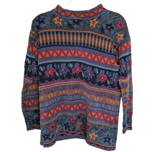 Vintage Paul Harris Design thick Sweater Fair Isle Floral Pattern Size Small